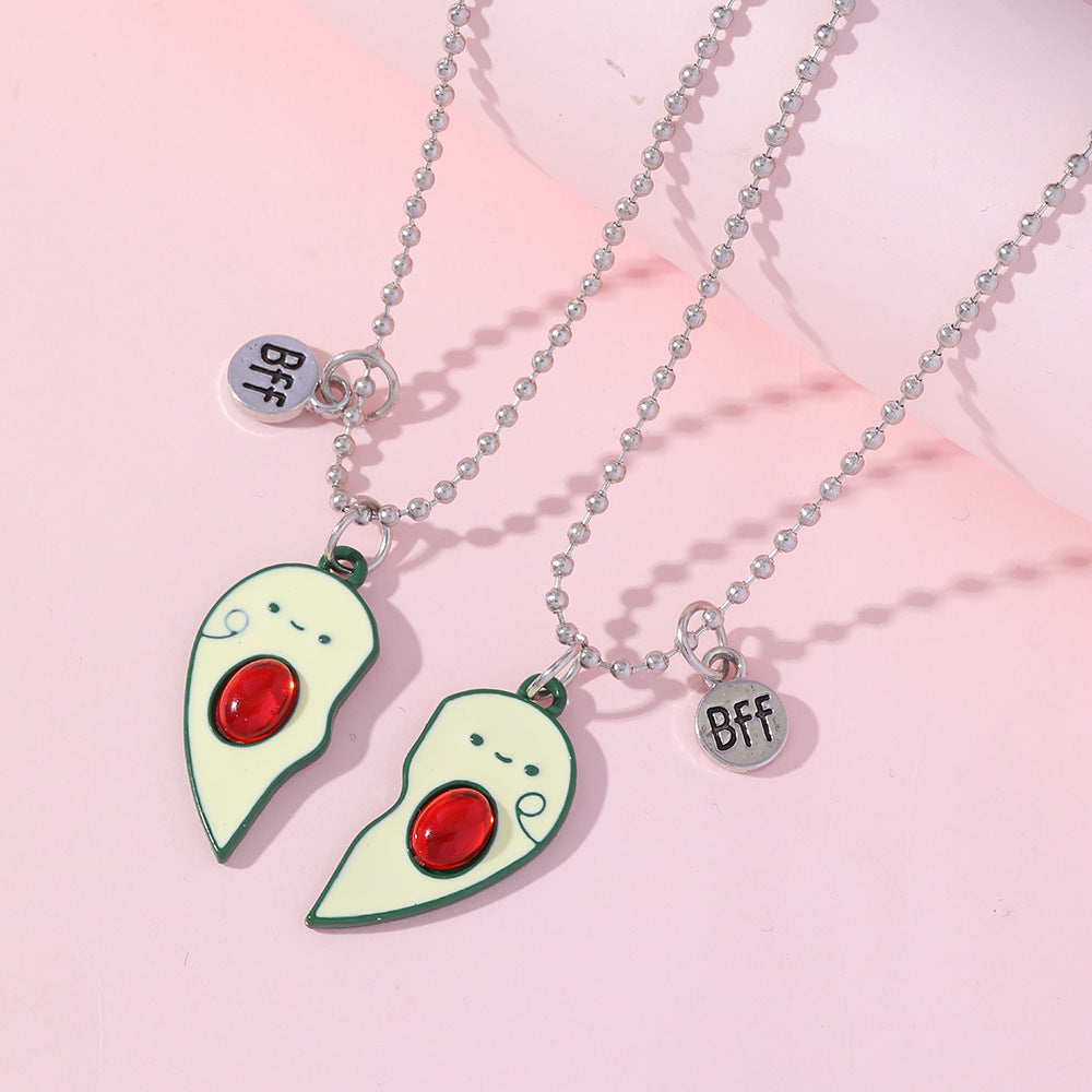 Venta al por mayor aleación mejor amigo corazón aguacate colgante collar